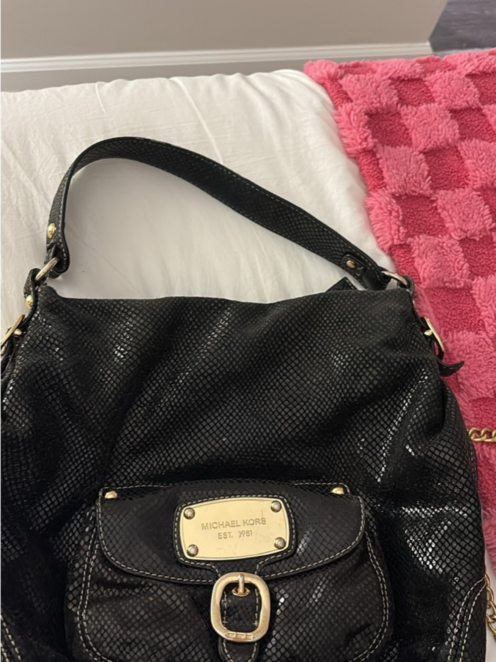 Michael Kors Black Snake-Texture Shoulder Bag